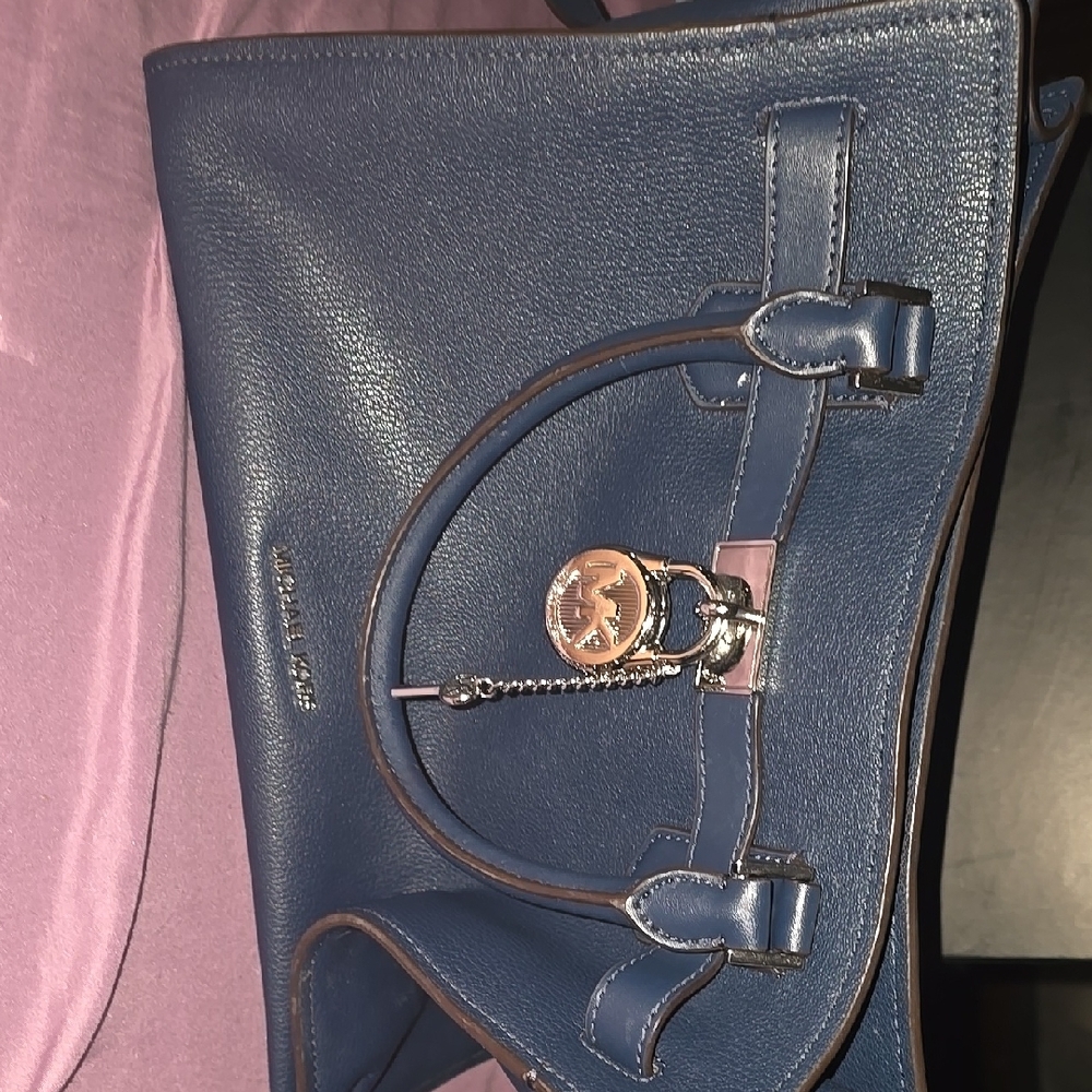 Michael Kors Navy Shoulder Bag with Gold Accents
